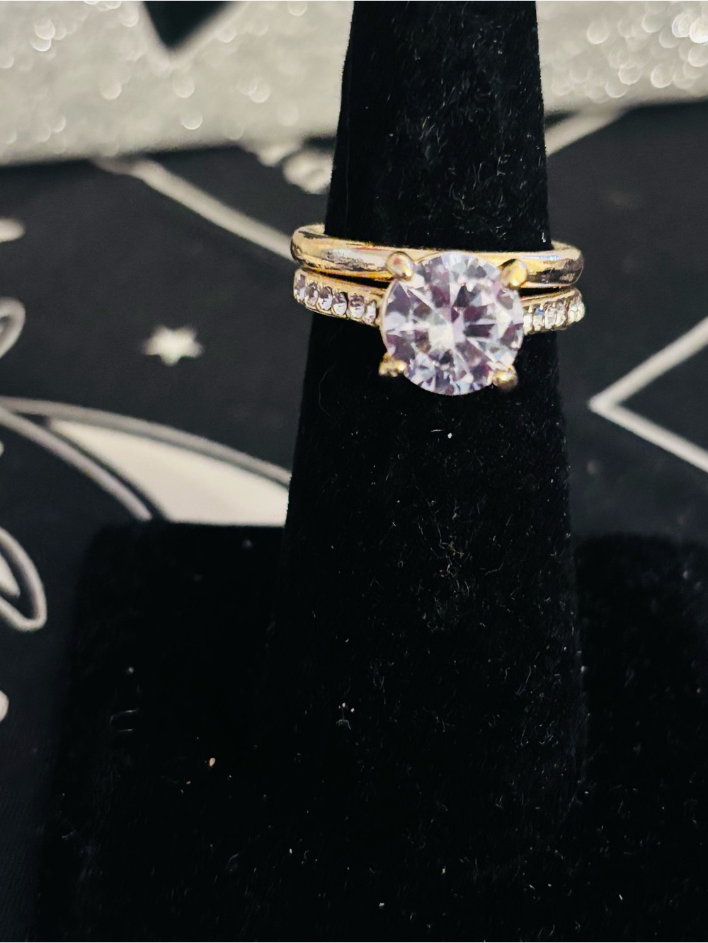 Gold-Tone Solitaire Crystal Engagement Ring - Size 7
